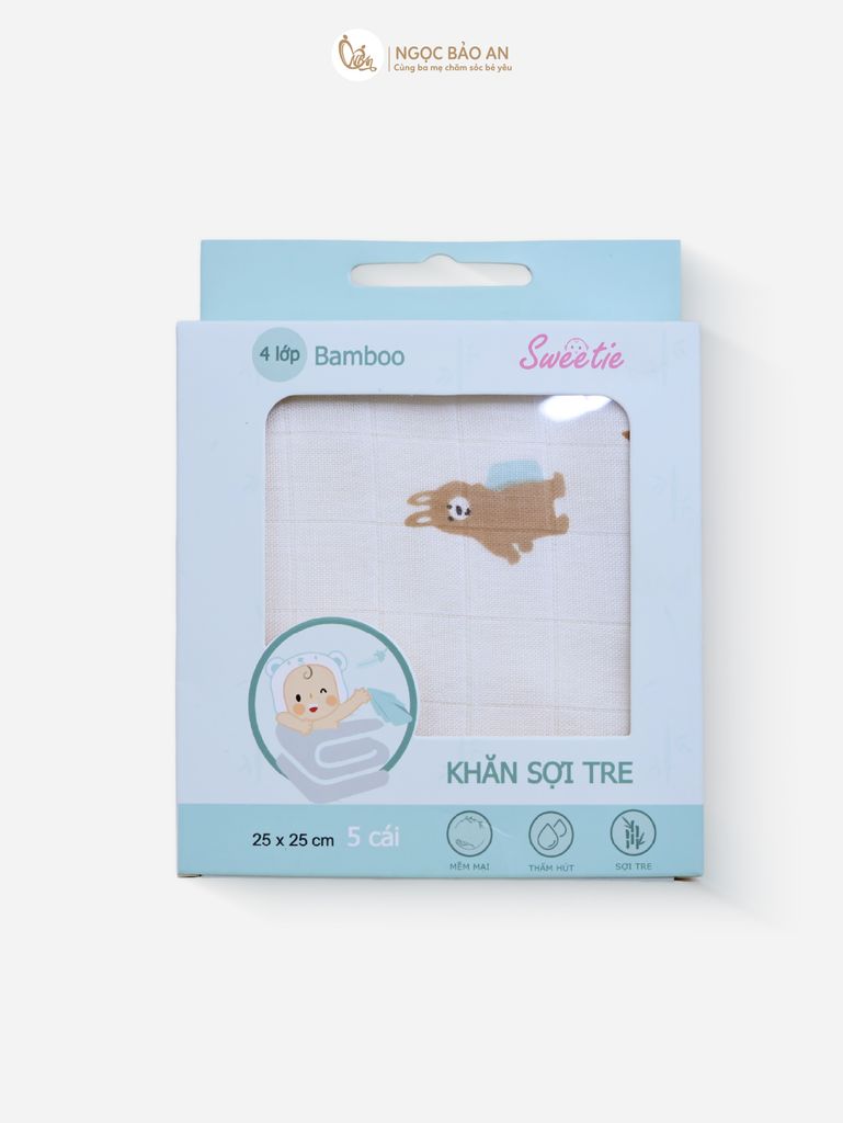 [M&B] Khăn Bamboo 4 lớp in hình M&B (25x25cm)