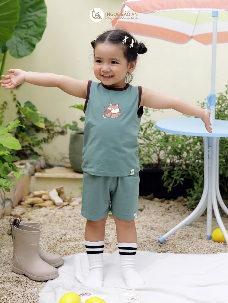 [NGỌC BẢO AN KIDS] Bộ sát nách thể thao cotton co giãn 4 chiều NBAn Kids cho bé (1-3 tuổi)