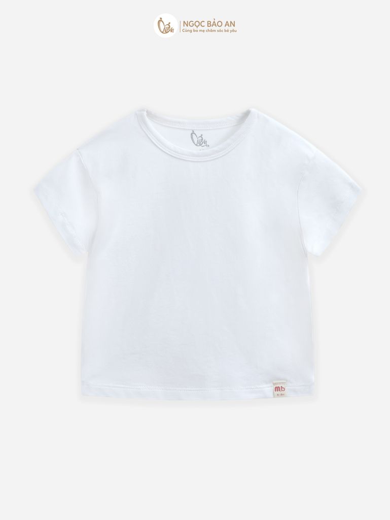 [M&B] Áo thun trơn cotton tay ngắn trắng co giãn 4c từ 6 tháng đến 6 tuổi