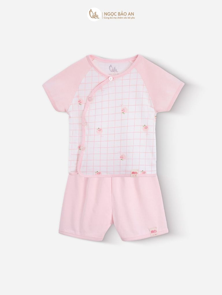[M&B] Bộ ngắn cài bên tone Hồng cotton M&B cho bé (Combo Sơ Sinh Cotton 2025)