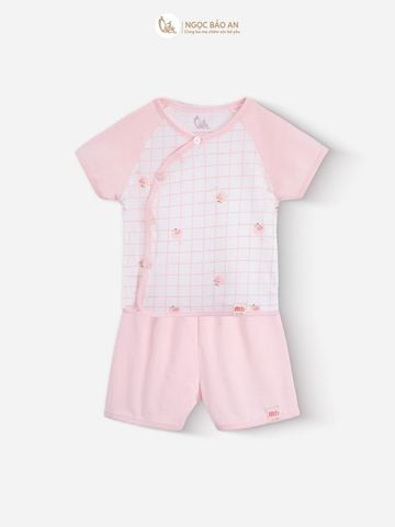 [M&B] Bộ ngắn cài bên tone Hồng cotton M&B cho bé (Combo Sơ Sinh Cotton 2025)