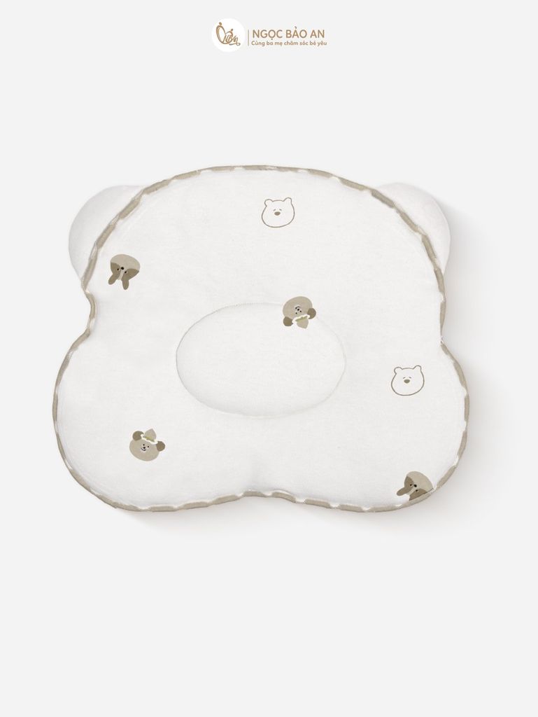 [M&B] Gối nằm cotton M&B hình mặt gấu in hình họa tiết cho bé sơ sinh 24x27cm (Combo Sơ Sinh Cotton 2025)