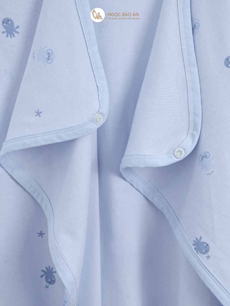 [M&B] Khăn choàng đa năng cotton họa tiết rùa & bạch tuộc xanh 85x100cm