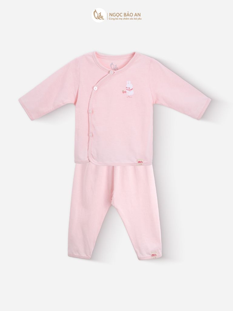 [M&B] Bộ tay dài cài bên tone Hồng cotton M&B cho bé (Combo Sơ Sinh Cotton 2025)