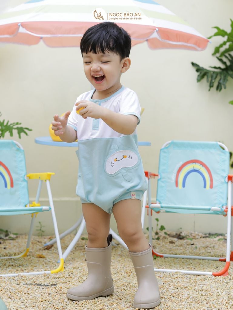 [M&B] Bodychip cotton tay ngắn cho bé cá xanh