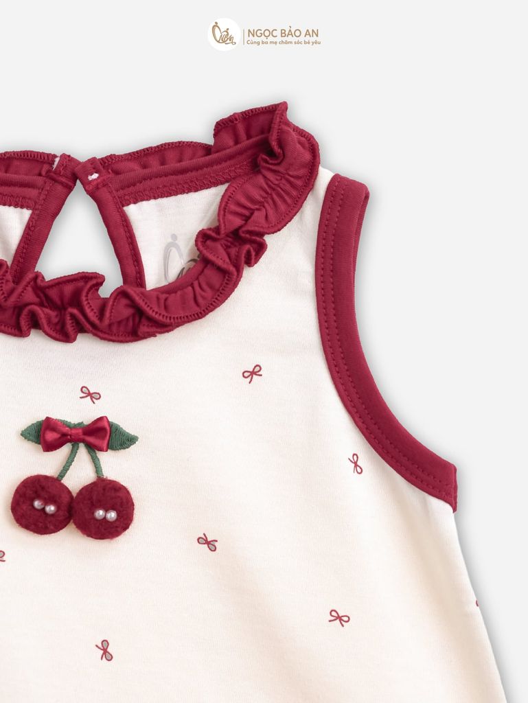 [M&B] BST THỎ MƠ: Set áo sát nách quần ngắn bí cotton M&b cho bé gái (Cherry)