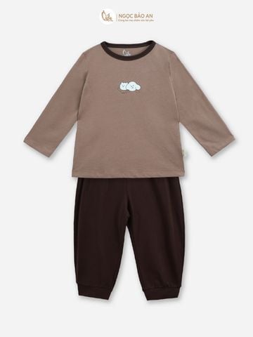 [HONEY] Bộ tay dài cotton nâu nhạt co giãn 4 chiều cho bé (1-3 tuổi)