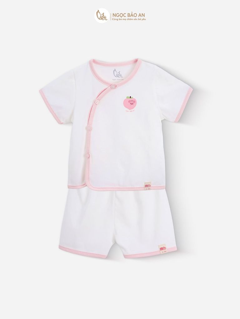 [M&B] Bộ ngắn cài bên tone Hồng cotton M&B cho bé (Combo Sơ Sinh Cotton 2025)
