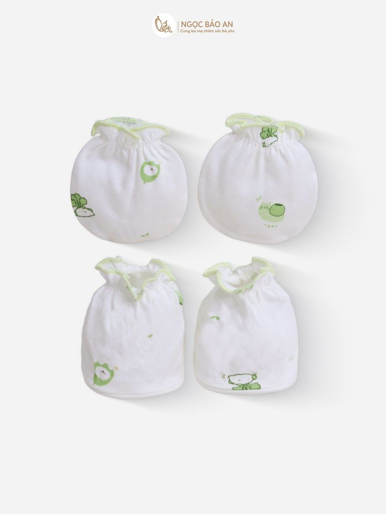 [M&B] Bộ bao tay chân cotton M&B sơ sinh họa tiết Củ Cải & Ốc Sên cho bé (Combo sơ sinh cotton 2025)