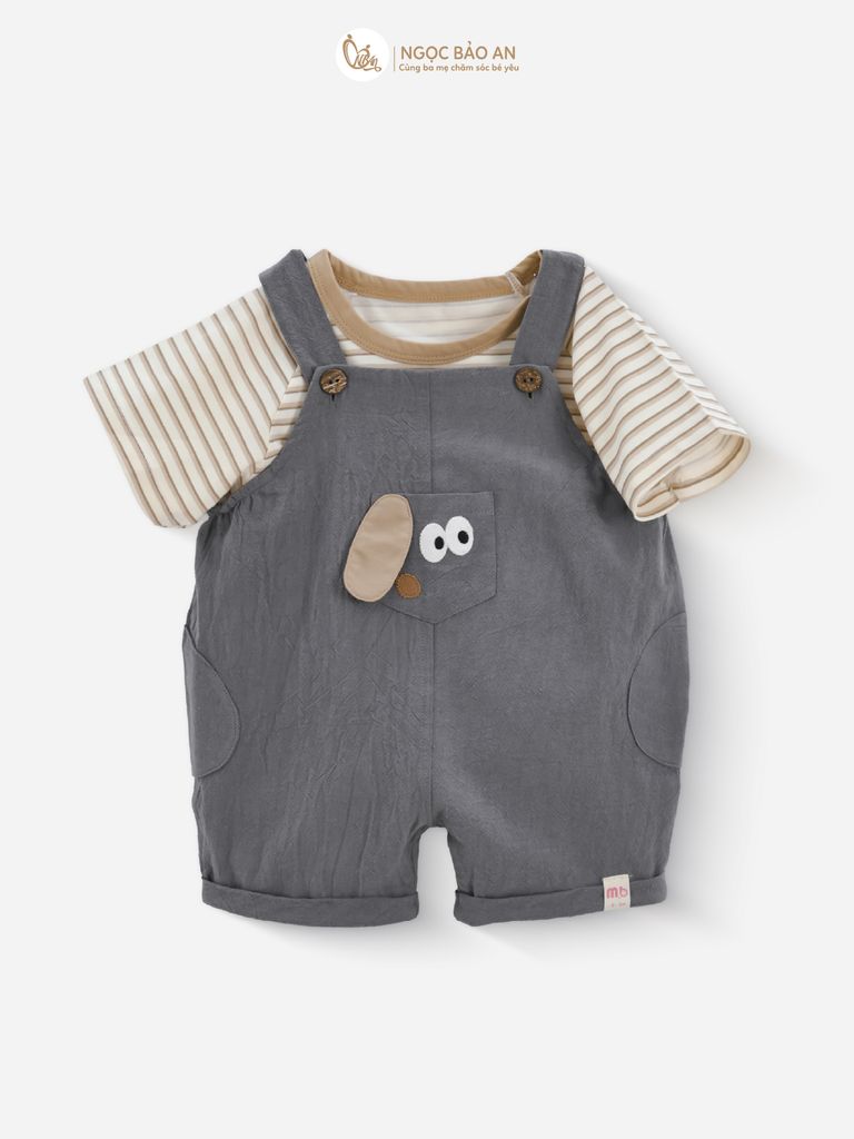 [M&B] BST SÓC: Set Áo sọc nâu + Yếm quần cho bé Trai M&B cotton