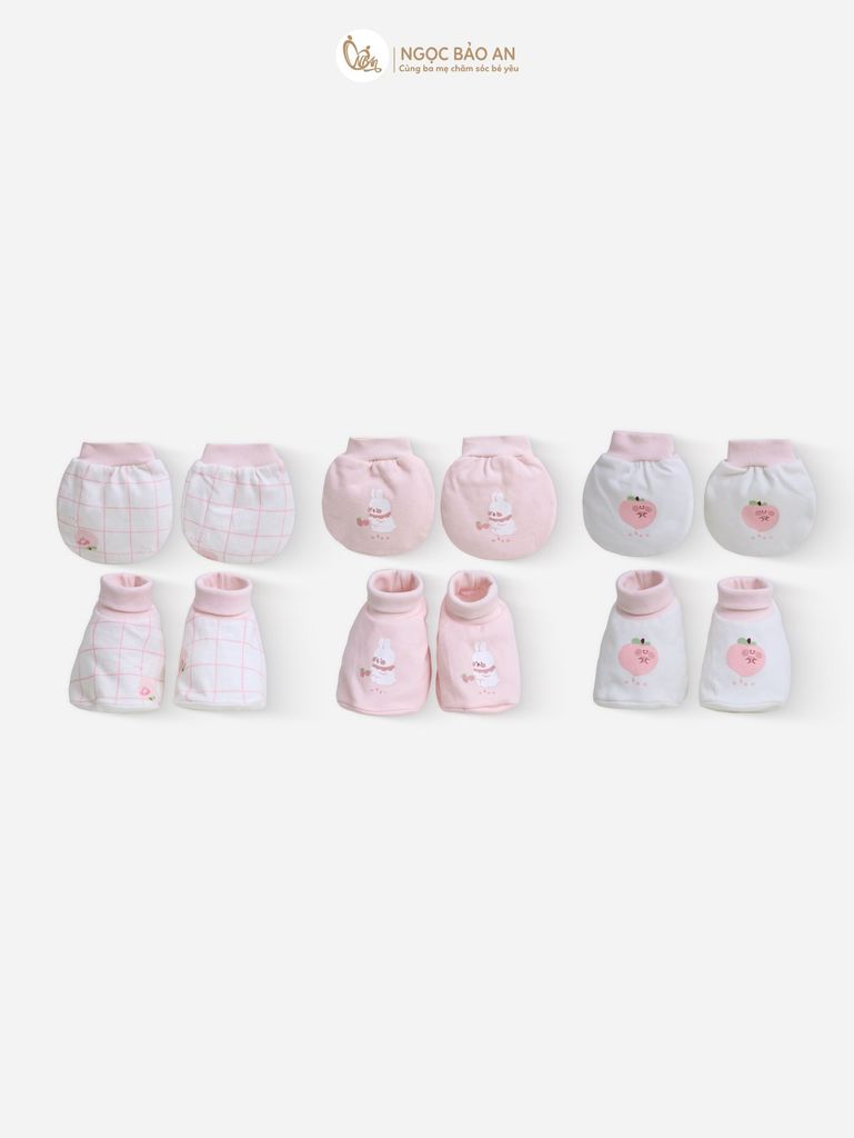 [M&B] Bộ bao tay chân cotton M&B sơ sinh họa tiết Thỏ Đào cho bé (Combo sơ sinh cotton 2025)