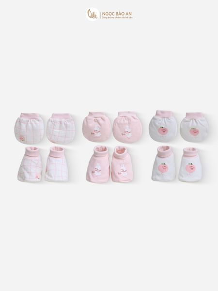 [M&B] Bộ bao tay chân cotton M&B sơ sinh họa tiết Thỏ Đào cho bé (Combo sơ sinh cotton 2025)