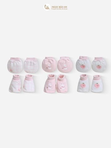 [M&B] Bộ bao tay chân cotton M&B sơ sinh họa tiết Thỏ Đào cho bé (Combo sơ sinh cotton 2025)