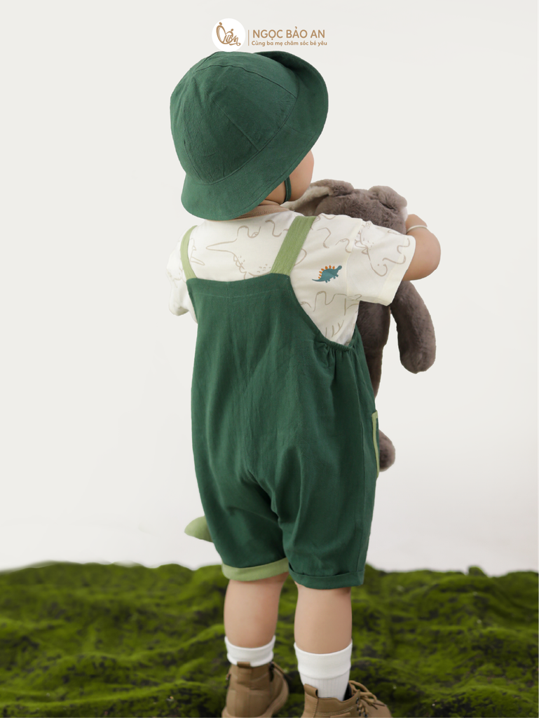 [M&B] BST DINO: Set áo họa tiết+yếm bé trai M&B cotton (Lil Dino)