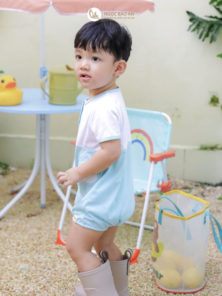 [M&B] Bodychip cotton tay ngắn cho bé cá xanh