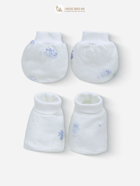 [M&B] Bộ bao tay chân bo cotton sơ sinh họa tiết Bạch Tuộc Xanh cho bé