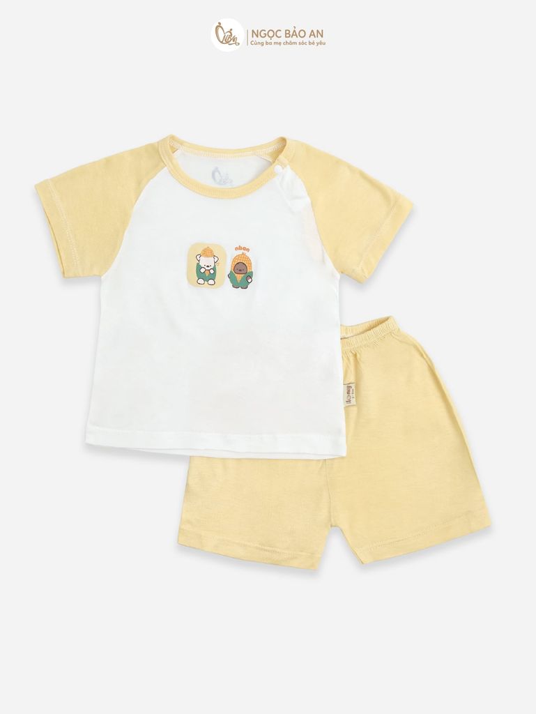 [HONEY] Bộ tay ngắn rayon 2c họa tiết dễ thương cho bé