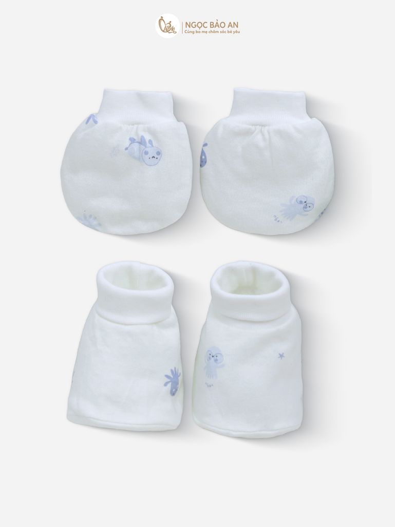 [M&B] Bộ bao tay chân cotton M&B sơ sinh họa tiết Rùa & Bạch Tuộc cho bé (Combo sơ sinh cotton 2025)