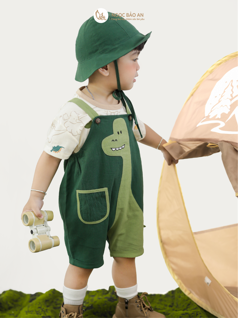 [M&B] BST DINO: Set áo họa tiết+yếm bé trai M&B cotton (Lil Dino)