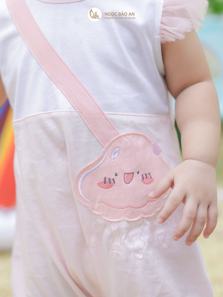 [M&B] Body đùi cotton bé gái tay cánh tiên bạch tuộc hồng