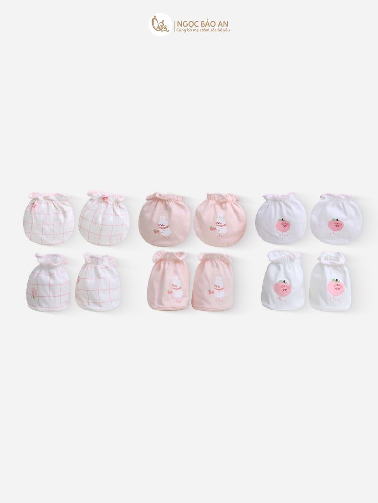 [M&B] Bộ bao tay chân cotton M&B sơ sinh họa tiết Thỏ Đào cho bé (Combo sơ sinh cotton 2025)