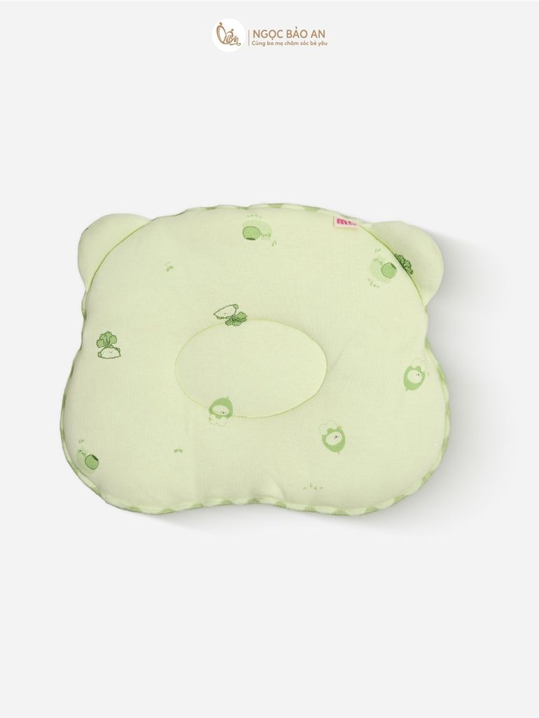 [M&B] Gối nằm cotton M&B hình mặt gấu in hình họa tiết cho bé sơ sinh 24x27cm (Combo Sơ Sinh Cotton 2025)