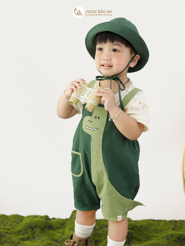 [M&B] BST DINO: Set áo họa tiết+yếm bé trai M&B cotton (Lil Dino)