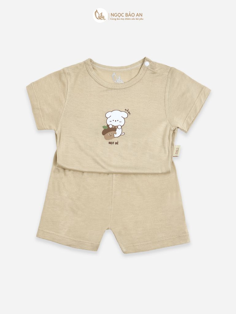 [HONEY] Bộ tay ngắn rayon 2 chiều cún và hạt dẻ