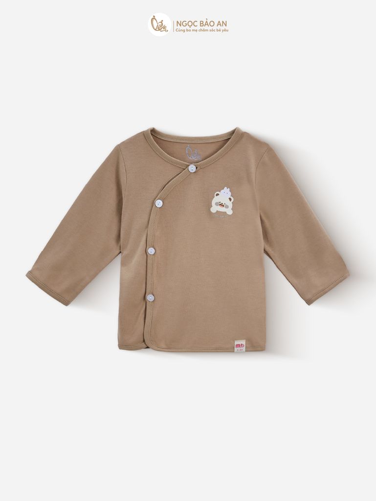 [M&B] Bộ tay dài cài bên tone Nâu cotton M&B cho bé (Combo Sơ Sinh Cotton 2025)