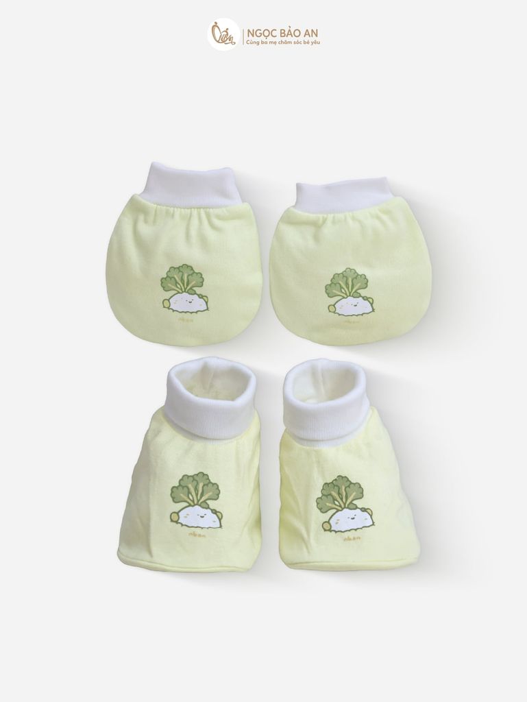 [M&B] Bộ bao tay chân bo cotton sơ sinh họa tiết Củ Cải Xanh Bơ