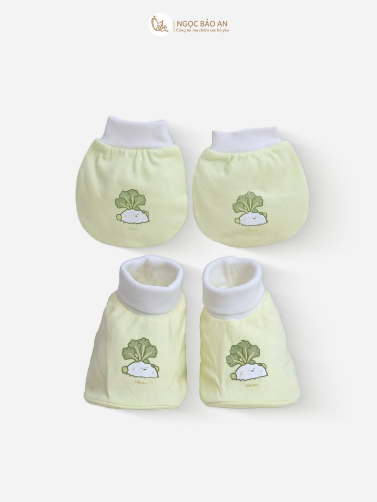 [M&B] Bộ bao tay chân cotton M&B sơ sinh họa tiết Củ Cải & Ốc Sên cho bé (Combo sơ sinh cotton 2025)