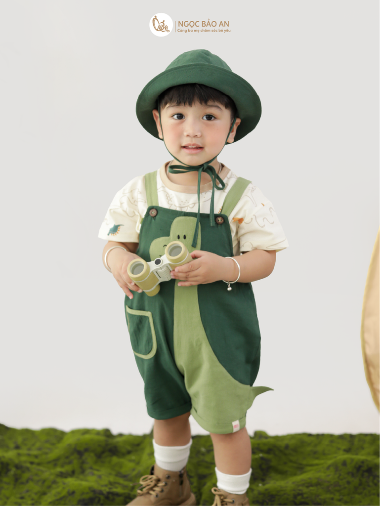 [M&B] BST DINO: Set áo họa tiết+yếm bé trai M&B cotton (Lil Dino)