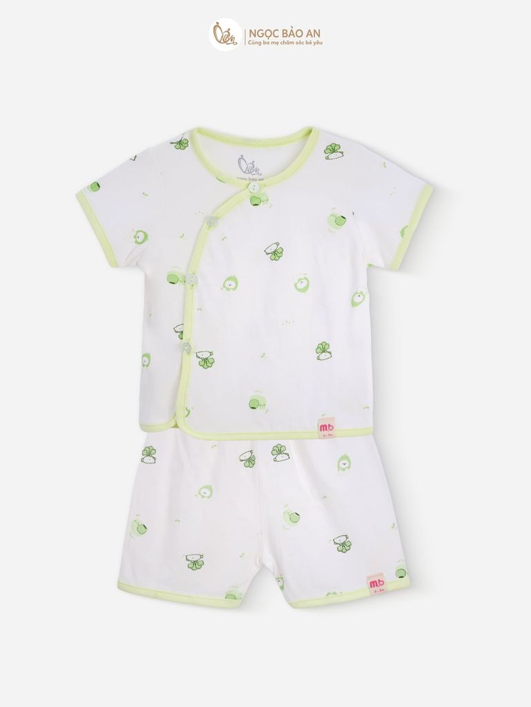 [M&B] Combo Sơ Sinh cotton M&B tone Xanh Bơ in hình họa tiết đầy đủ phụ kiện cho bé (Combo Sơ Sinh cotton 2025)