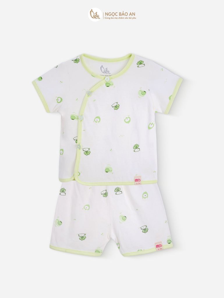 [M&B] Bộ ngắn cài bên tone Xanh Bơ cotton M&B cho bé (Combo Sơ Sinh Cotton 2025)