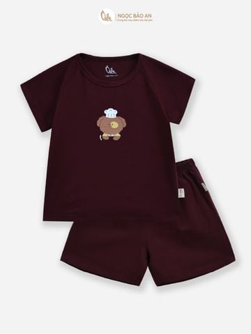 [HONEY] Bộ tay ngắn cotton nâu đỏ co giãn 4 chiều Honey cho bé (1-3 tuổi)