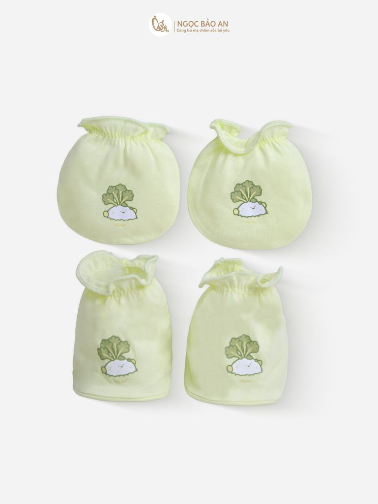 [M&B] Bộ bao tay chân cotton M&B sơ sinh họa tiết Củ Cải & Ốc Sên cho bé (Combo sơ sinh cotton 2025)