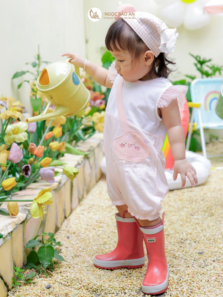 [M&B] Body đùi cotton bé gái tay cánh tiên bạch tuộc hồng