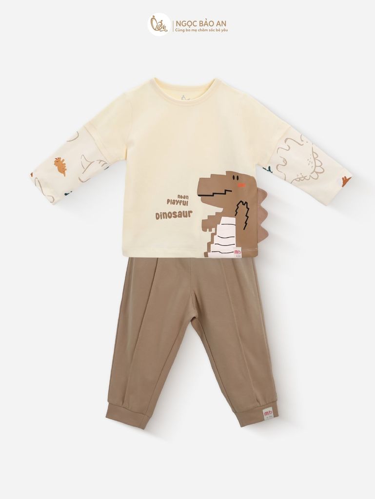 [M&B] BST DINO: Bộ áo quần dài tay M&B cotton bé trai (Dinosaur)