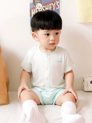 [M&B] Bộ tay ngắn cài giữa Caro Bear Mint (3-24m) [CBSSVISCOSE]