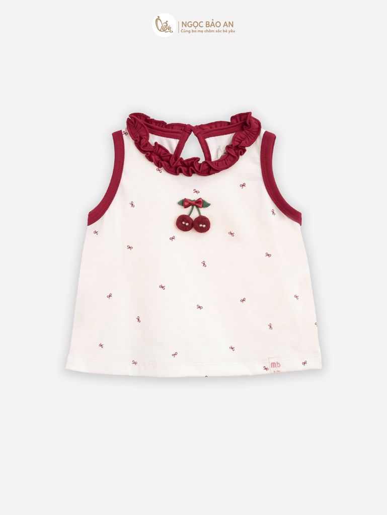 [M&B] BST THỎ MƠ: Set áo sát nách quần ngắn bí cotton M&b cho bé gái (Cherry)
