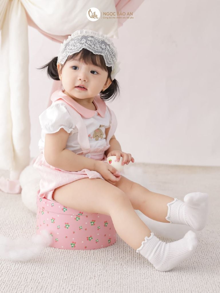 [M&B] BST PINK GIRL: Set áo+yếm bé Gái M&B cotton (Gấu Hồng)