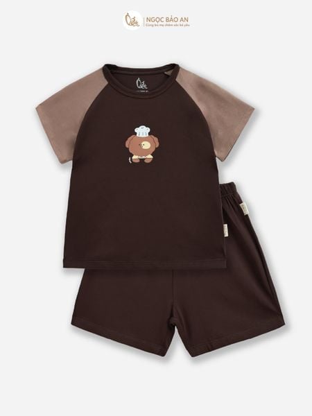 [HONEY] Bộ tay ngắn cotton nâu đậm co giãn 4 chiều Honey cho bé (1-3 tuổi)
