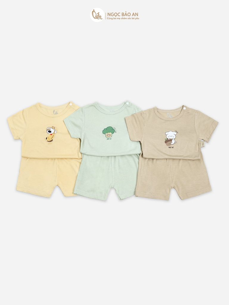 [HONEY] Bộ tay ngắn rayon 2c họa tiết dễ thương cho bé