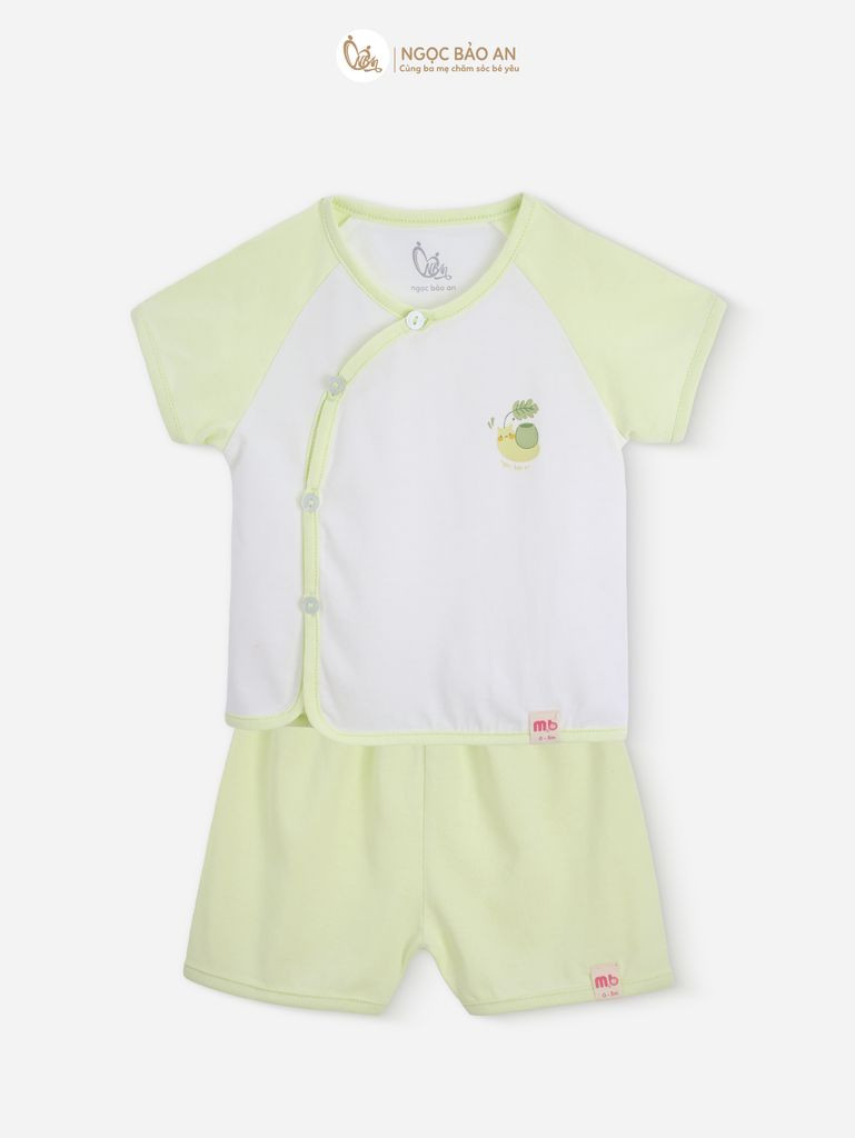 [M&B] Bộ ngắn cài bên tone Xanh Bơ cotton M&B cho bé (Combo Sơ Sinh Cotton 2025)