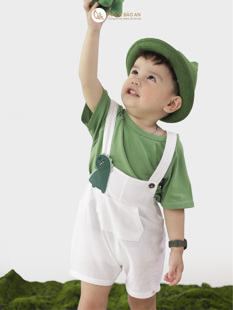[M&B] BST DINO: Set áo+yếm bé trai M&B cotton (Dino Tag)