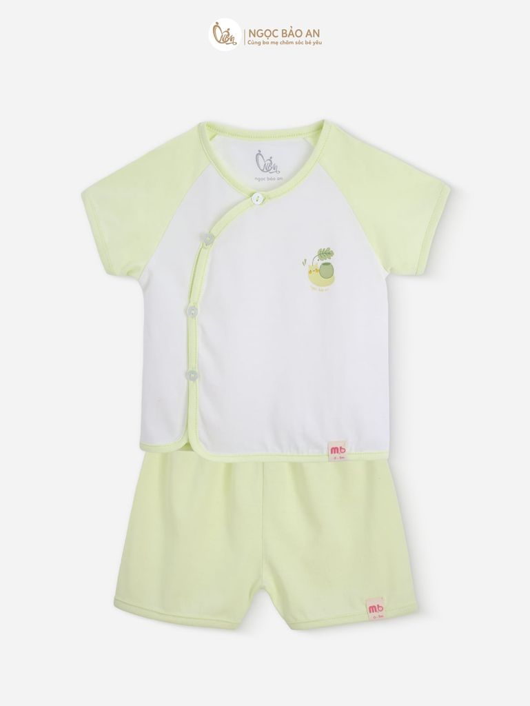 [M&B] Combo Sơ Sinh cotton M&B tone Xanh Bơ in hình họa tiết đầy đủ phụ kiện cho bé (Combo Sơ Sinh cotton 2025)