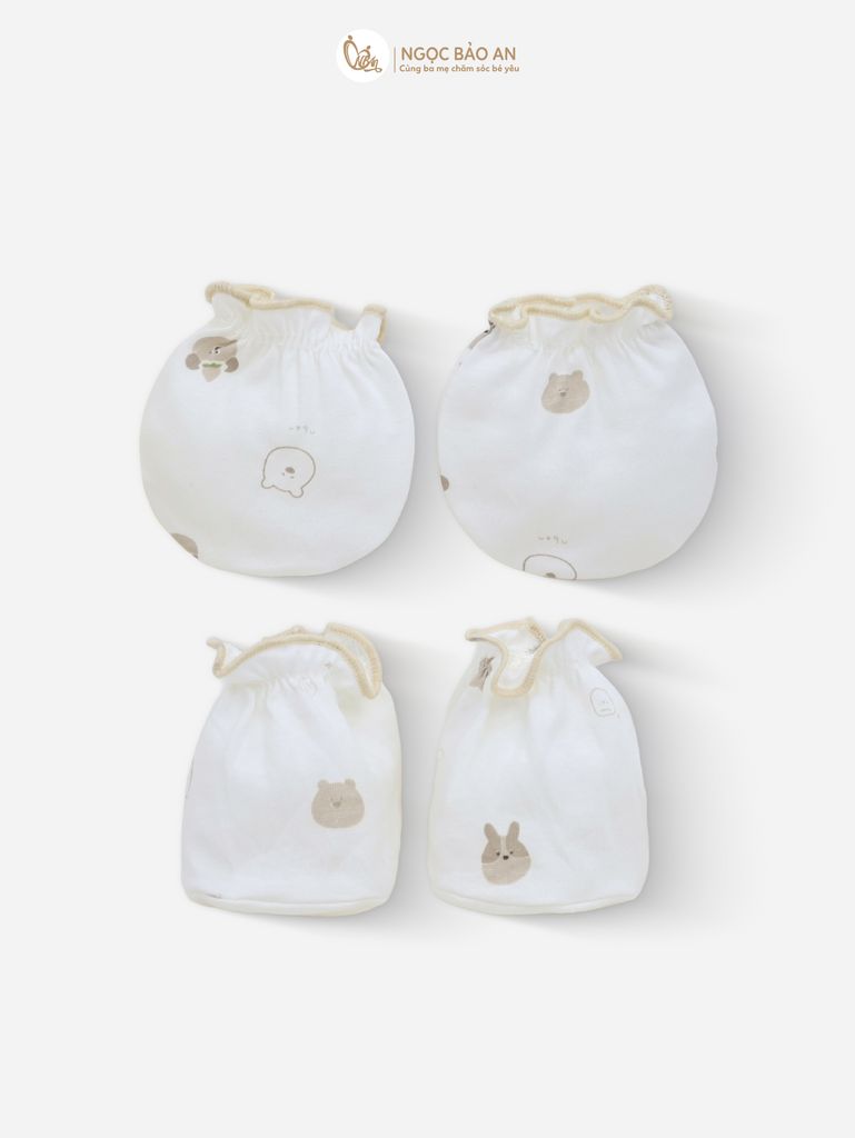 [M&B] Bộ bao tay chân cotton M&B sơ sinh họa tiết Gấu Nâu cho bé (Combo sơ sinh cotton 2025)