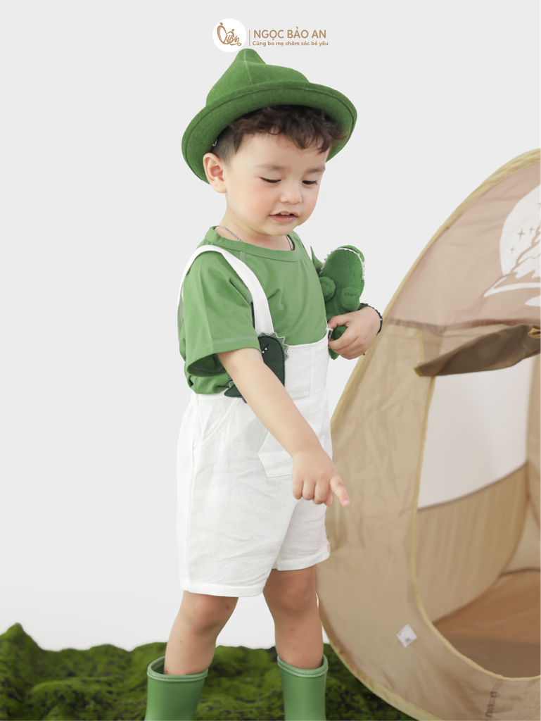 [M&B] BST DINO: Set áo+yếm bé trai M&B cotton (Dino Tag)