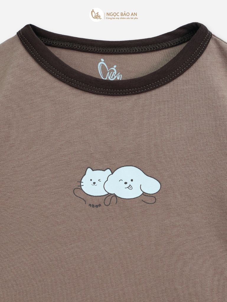 [HONEY] Bộ tay dài cotton nâu nhạt co giãn 4c (1-3 tuổi)