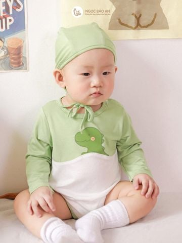 [M&B] Bodychip tay dài sơ sinh viscose khủng long PM (NB-12m)